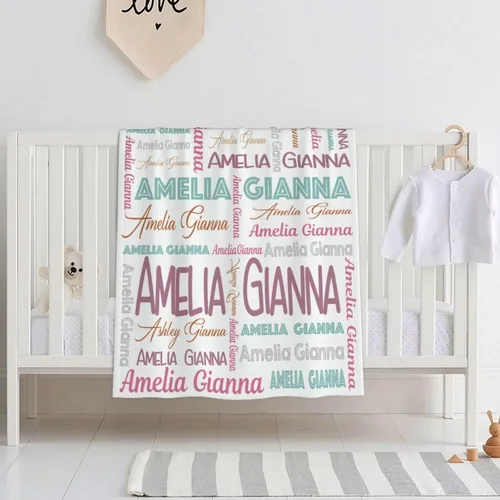 Vista 3 de Mantas de bebé personalizadas para niñas y niños, mantas de bebé personalizadas con nombre para niños y niñas, regalos personalizados para bebés