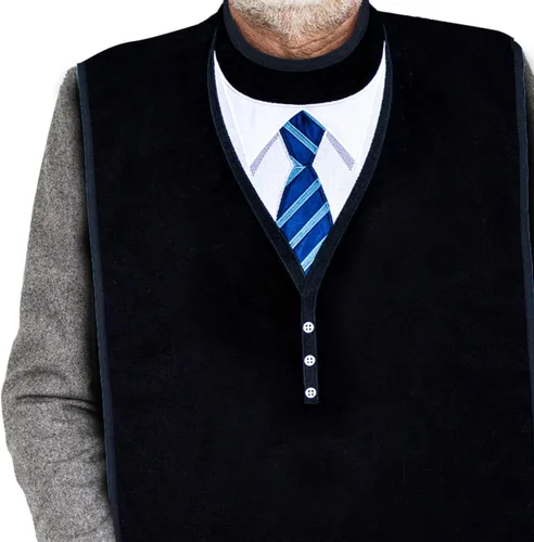 Vista 3 de Baberos para adultos para hombres, protectores de ropa para comer, babero de tela de toalla para adultos mayores, diseño bordado, impermeable
