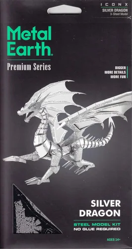 Vista 5 de Figura de dragón de plata Metal Earth IconX
