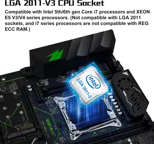 Vista 2 de MACHINIST Placa base ATX LGA 2011-V3, placa base para juegos X99 con tarjeta de auto-comprobación