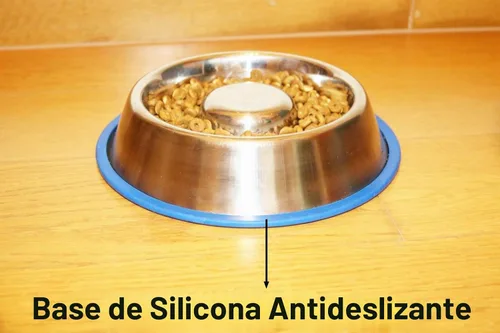 Vista 3 de Mr. Peanut's Cuenco interactivo de acero inoxidable para perros de alimentación lenta con una base de silicona azul, divertido y saludable