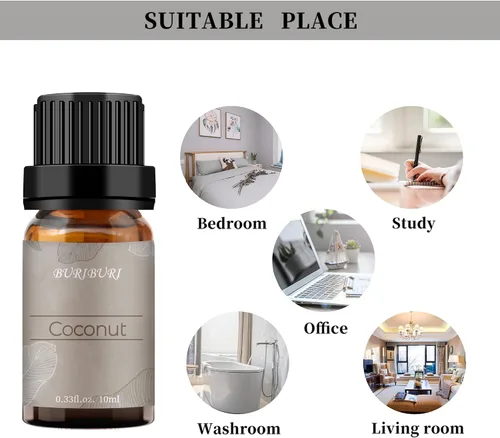Vista 5 de BURIBURI Aceite esencial de coco, aceite perfumado de grado prémium de 0.3 fl oz (0.3 fl oz), aceite portador de aceite de fragancia de coco