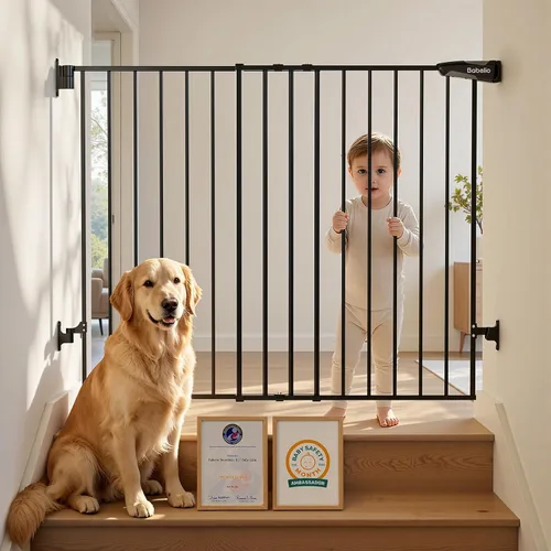 Vista 15 de Babelio Puerta de seguridad para bebés para escaleras, cocina y puertas, sin barra inferior, fácil instalación, operación con una sola mano, cierre