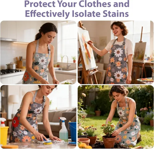 Vista 6 de 3 Pack Floral Apron for Women with Pockets, Adjustable Aprons for Women for Kitchen Cooking