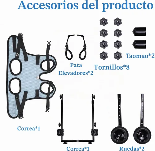 Vista 6 de Silla de ruedas para perros para patas traseras, silla de ruedas ajustable para perros pequeños con marco de 0.069 pulgadas de grosor, carrito