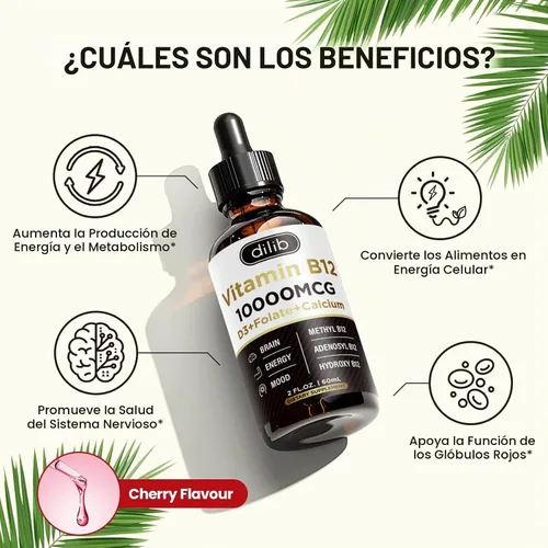 Vista 8 de Complejo de vitamina B12 de 10000 mcg Suplemento sublingual triple líquido B-12 gotas Mezcla de metilcobalamina y adenosilcobalamina e hidroxo