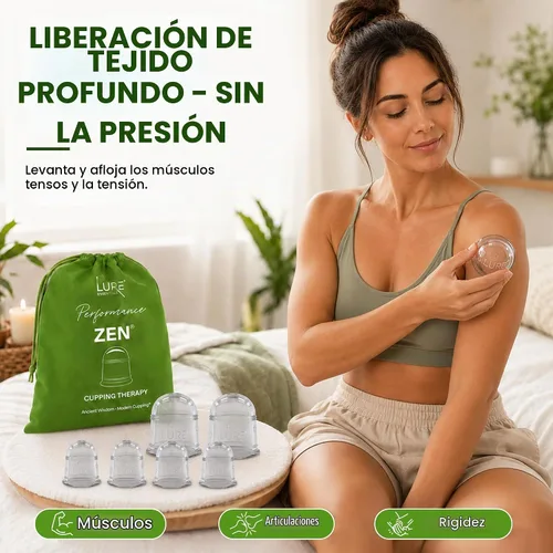 Vista 5 de Juego de terapia de ventosas de silicona 6 tazas de masaje profesional Kit de taza de terapia de ventosas para masaje, liberación miofascial