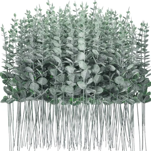 Vista 9 de Canlierr 100 tallos de eucalipto, hojas de eucalipto artificiales, decoración de ramas verdes para centros de mesa de boda, ramo de flores, casa