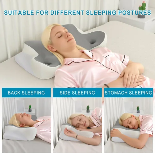 Vista 9 de DWCN Almohada cervical para aliviar el dolor de cuello y hombros, gel refrescante, soporte de espuma viscoelástica para dormir de lado, espalda Gris
