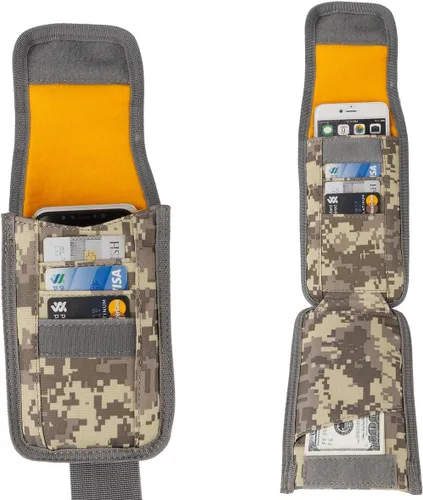 Vista 4 de Cinturón táctico Molle de doble capacidad para la cintura, funda de nailon para teléfono con ranuras para tarjetas para iPhone 13 Pro