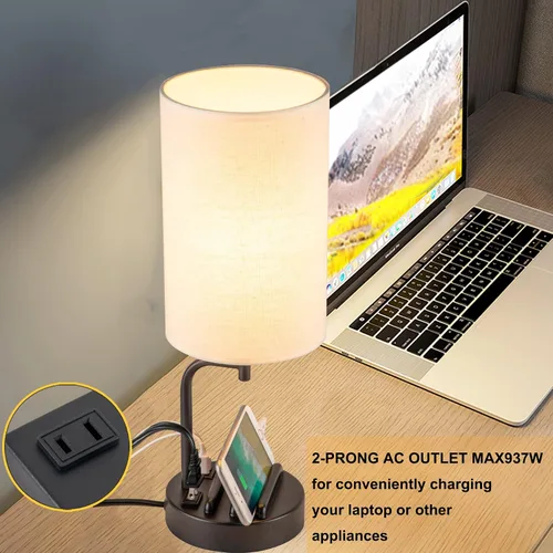Vista 5 de Lámpara de mesa USB con control táctil Dreamholder, lámpara de noche mejorada de 3 vías regulable con puertos de carga USB C & A y tomacorriente AC