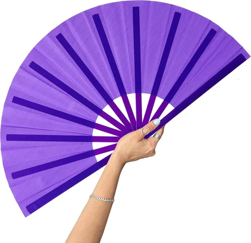 Vista 19 de Abanicos de mano plegables con bandera americana - Abanico grande de 13 pulgadas para rave, abanico que hace ruido y chasquea para baile de línea al