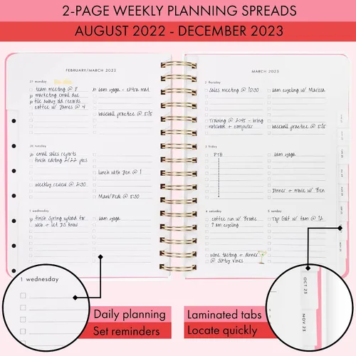 Vista 2 de Kate Spade New York Agenda semanal y mensual 2022-2023, agenda mediana con fecha de agosto de 2022 a diciembre de 2023, agenda de tapa dura, agenda