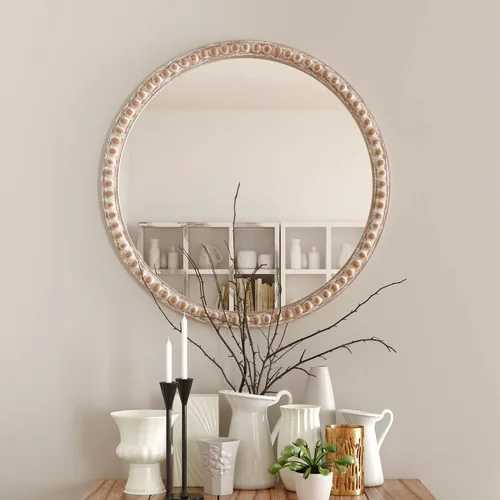 Vista 9 de COZAYH Espejo decorativo con marco de madera envejecida, espejo decorativo de pared estilo rústico (ovalado)