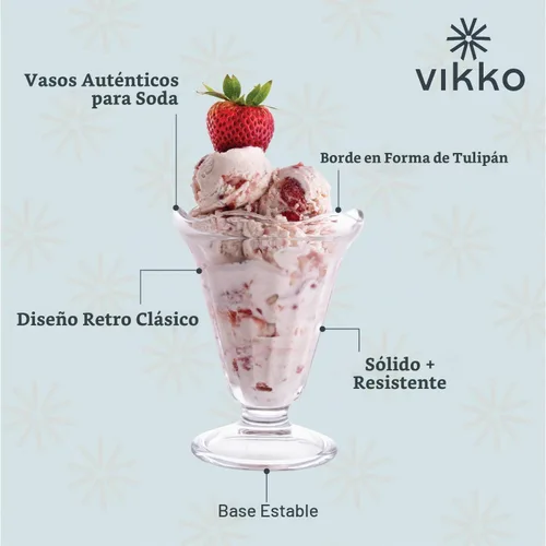 Vista 3 de Vikko Tazas de helado con base de vidrio, juego de 6 tazas de leche, vasos de malteada de 7.5 onzas, tazas de helado con base, vasos de postre