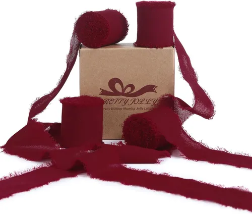 Vista 19 de Pretty Jolly Cinta de gasa beige para envolver regalos, 3 rollos de 2 pulgadas x 7 yardas, cinta de tela de seda hecha a mano con flecos para ramo