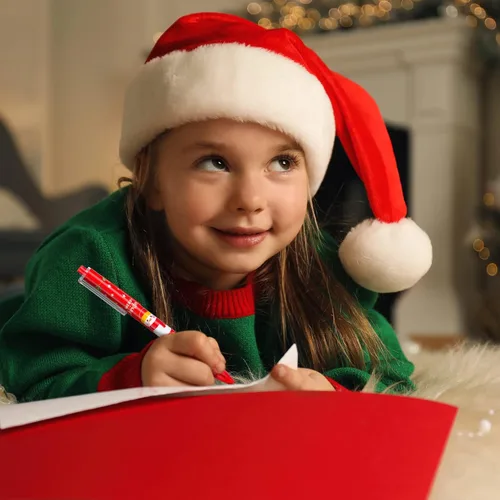 Vista 7 de Leinuosen 48 piezas de bolígrafos de Navidad a granel lindos bolígrafos retráctiles de tinta de gel de color rojo y verde, diseño de renos y árbol