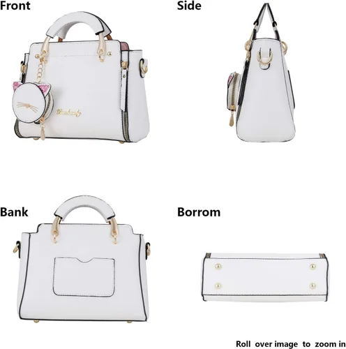 Vista 6 de Qiayime Bolso de mano de moda para mujer, bolso cruzado de lujo de cuero sintético, bolso de mensajero para hombro, bolso de mano para gato