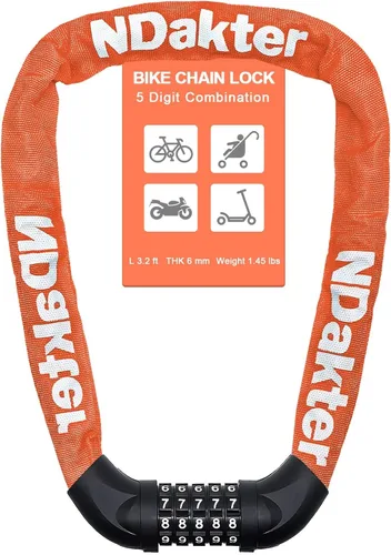 Vista 30 de NDakter Cerradura de cadena para bicicleta, combinación de 5 dígitos, resistente, antirrobo, cerradura de bicicleta de seguridad