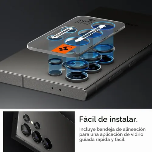 Vista 5 de Spigen Protector de lente de cámara para Galaxy S24 Ultra - Negro titanio [2 unidades] GlasTR EZ Fit Optik Pro, 9H+ Tempered glass, Scratch