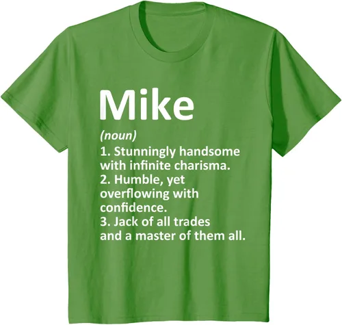 Vista 52 de MIKE Definition - Camiseta divertida para regalo de cumpleaños con nombre personalizado, Negro, S