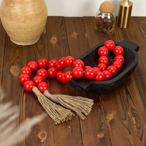 Vista 228 de OMISHE Guirnalda de cuentas de madera extra grande con cuentas de madera y borlas de 1.6 pulgadas de diámetro, cuentas decorativas rústicas de 41