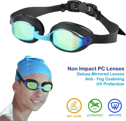 Vista 2 de Gafas de natación para niños de 3 a 14 años, paquete de 2 gafas de natación para niños/niños/niñas con estuche