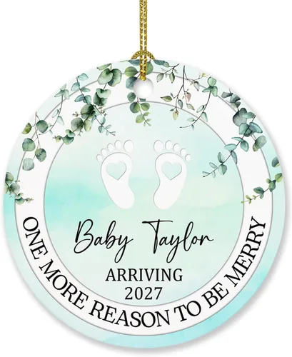 Vista 17 de Adorno personalizado para bebé que llega 2027, adorno de Navidad de Bump, elige el nombre del bebé y el año de Navidad para el nuevo abuelo abuela