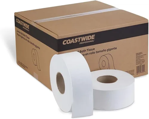 Vista 8 de Coastwide Papel higiénico profesional reciclado jumbo, 2 capas, blanco, 1000 pies/rollo, 6 rollos/caja