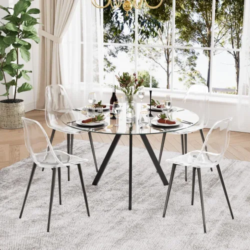 Vista 7 de Baysitone Juego de 4 sillas de comedor transparentes, sillas modernas de cocina con asiento transparente, sillas laterales de acento acrílico
