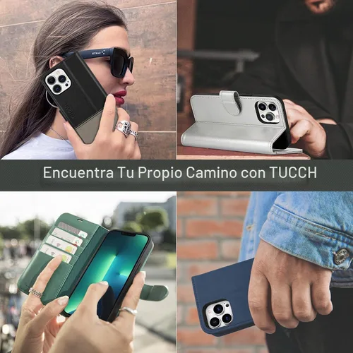 Vista 9 de TUCCH Funda tipo cartera para iPhone 13 Pro Max (6.7") 2021, 4 tarjeteros Negro