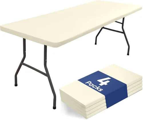 Vista 22 de homing Paquete de 4 manteles rectangulares de 4 pies, mantel ajustable de poliéster impermeable, lavable, para picnic, campamento, al aire libre
