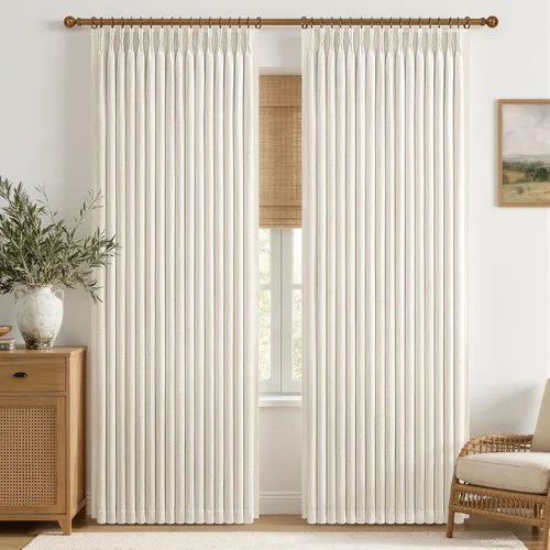 Vista 15 de Cortinas plisadas de lino opacas de 96 pulgadas de largo, juego de 2 paneles para oscurecer la sala de estar/dormitorio, cortinas térmicas virales