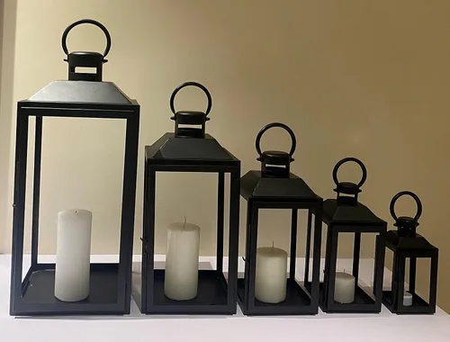 Vista 3 de Faroles decorativos de madera y vidrio para velas, 1 pieza grande (5, negro)