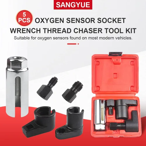 Vista 2 de Sensor de oxígeno Llave de zócalo Rosca Chaser 02 Sensor Removedor Herramienta Offset Interruptor de Vacío Enchufes Kit 5 unids