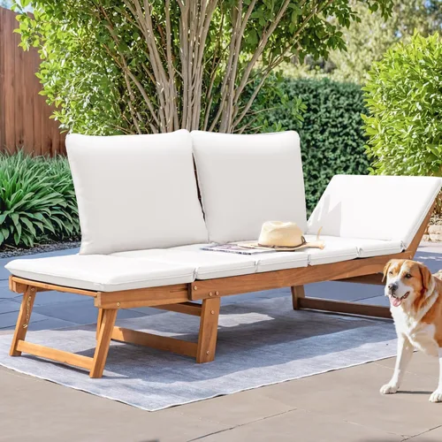 Vista 6 de Devoko Outdoor Couch Acacia Wood Outdoor Sofa Balcony Furniture (White)