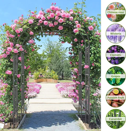 Vista 2 de Enrejado alto de arco de jardín para plantas trepadoras al aire libre, 87 pulgadas de alto, soporte de plantas de metal, enrejado de pepino