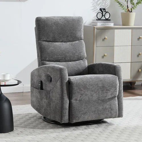Vista 8 de Silla reclinable manual con masaje vibratorio, reclinable giratorio con control remoto, mecedora con calor lumbar, sillas reclinables con bolsillos