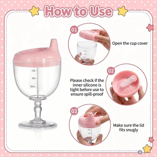 Vista 3 de Goaste Paquete de 4 vasos para beber vino para bebé, copas de plástico estilo copa con tapas, tazas de bebidas para niños de 6.7 onzas para jugo