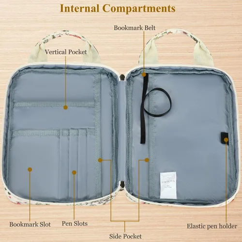 Vista 7 de DSIUE Funda para la Biblia para niños, funda de pana para llevar la Biblia, soporte para libros, bolsa con asa y bolsillos, diseño floral de retazos