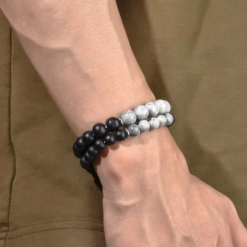 Vista 7 de RANKEEF - Pulsera de ojo de tigre para hombre, elástica, ajustable, cuentas de vidrio color negro, 516 de pulgada
