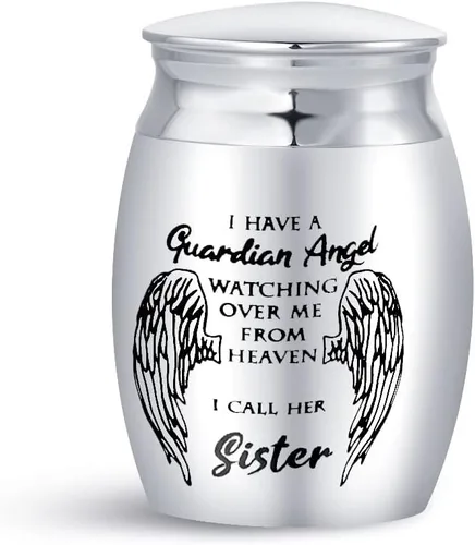 Vista 19 de Auntie Guardian Angel Mini Urnas de cremación para cenizas humanas, portátil, tamaño pequeño, de acero inoxidable, recuerdo, regalos funerarios