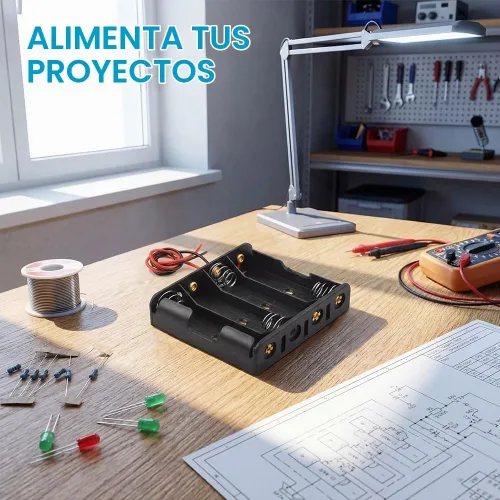 Vista 3 de Paquete de 8 4 soportes de batería AA con cables, 4x1.5V AA soporte de Negro