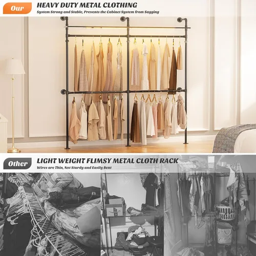 Vista 5 de Aheaplus Perchero Industrial de Tubería, Perchero Reversible de 79.7'' para Colgar Ropa, Percheros Resistentes para Prendas de Vestir Closet Armario