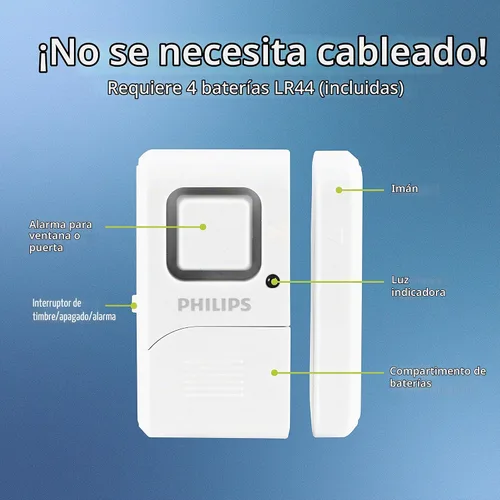 Vista 3 de Philips Alarma de seguridad personal para ventanas y puertas, paquete de 4