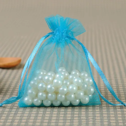 Vista 6 de Juego de 50 bolsas de organza de regalo con cordón azul aguamarina de 4 x 6 pulgadas para baby shower, Navidad, boda, recuerdos de fiesta, despedida