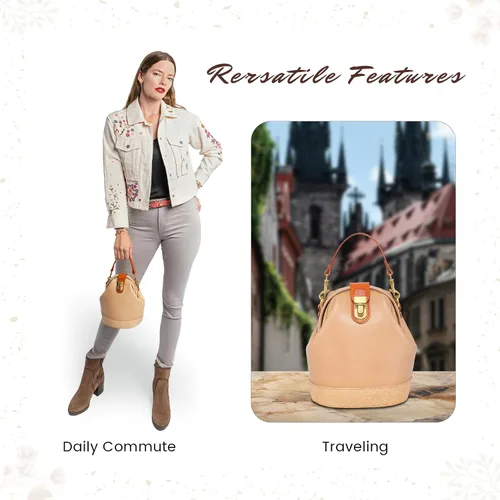 Vista 2 de OLD TREND Bolso bandolera Doctor Bucket Bolso lujoso y versátil para mujer Cuero de vaca genuino