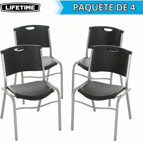 Vista 5 de Lifetime 42830 - Silla apilable, color negro con marco de acero plateado, paquete de 4