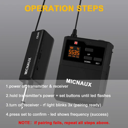 Vista 7 de Sistema de micrófono inalámbrico de solapa con auriculares y micrófonos de solapa, transmisores UHF, mini receptor recargable, 48 canales en 500