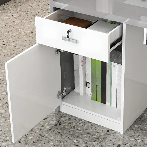 Vista 3 de LITFAD L-Shape Reception Desk with Drawer, Filing Cabinet and Cable Management, Manufactured Wood Computer Front Desk for Office, Beauty Salon